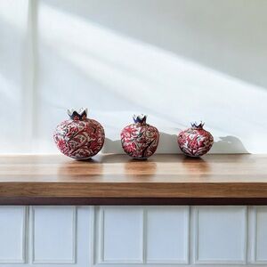 Handcrafted Red Ceramic Pomegranate Set